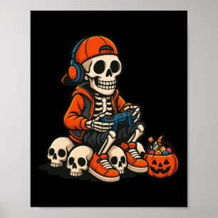 Halloween skelett-spelare videospegling spöke Höst Poster