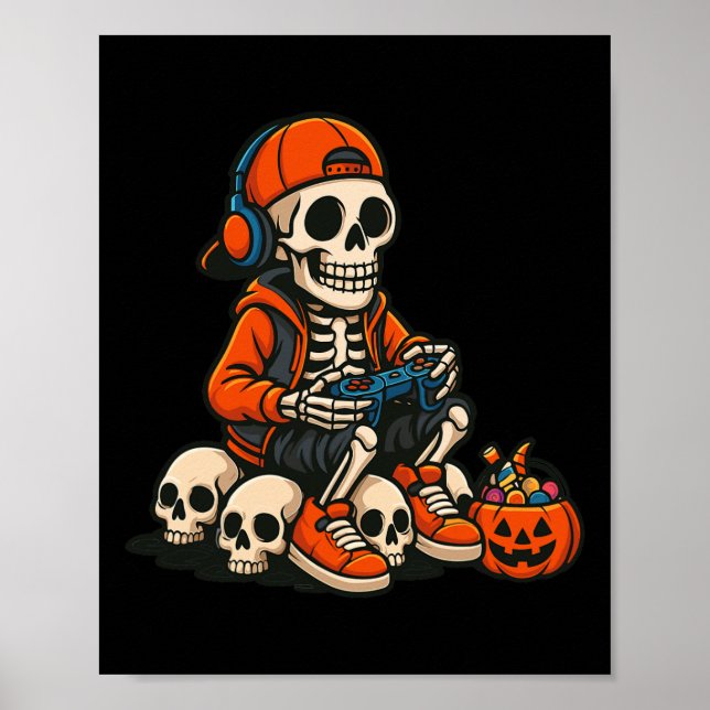 Halloween skelett-spelare videospegling spöke Höst Poster (Framsidan)
