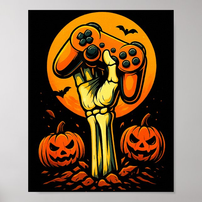 Halloween skelett-spelare videospel-kontroll B Poster (Framsidan)