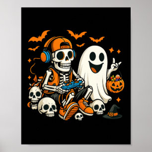 Halloween skelett-spelare videospelande spöke Hall Poster