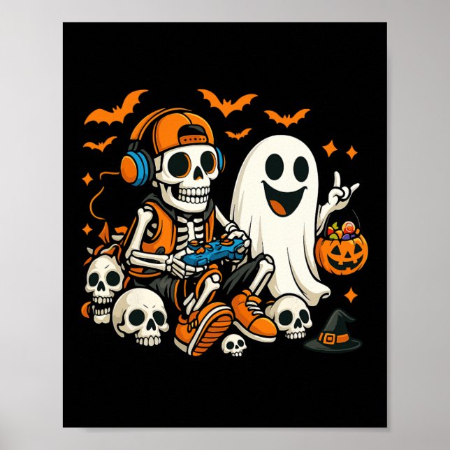 Halloween skelett-spelare videospelande spöke Hall Poster (Framsidan)