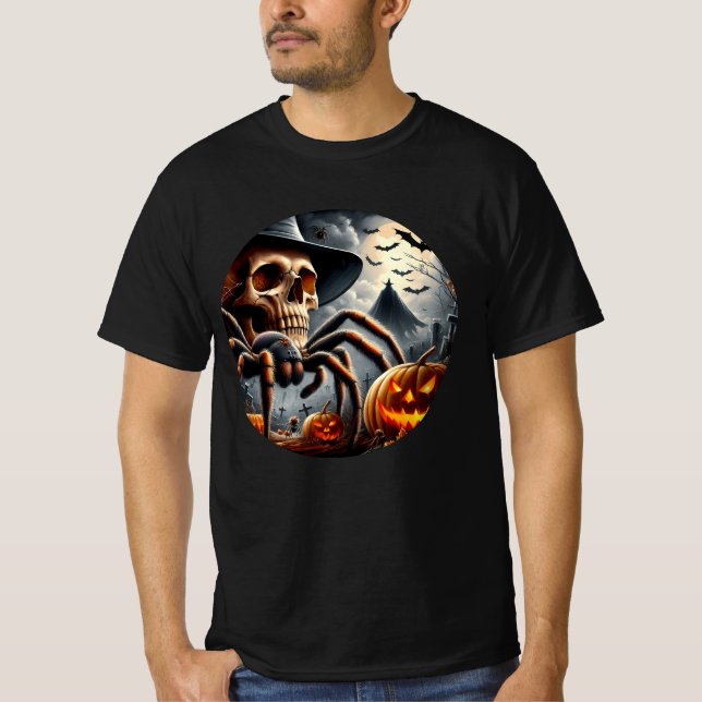 Halloween Skelett Spindel & Pumpa T-Shirt (Framsida)