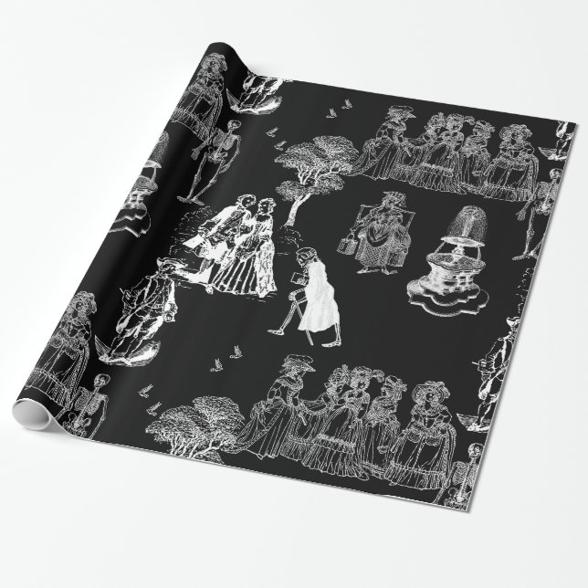 halloween skelett toile rococo antique skalle presentpapper (Utrullad)