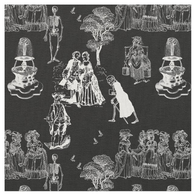 halloween skelett toile rococo antique skalle tyg (Närbild)