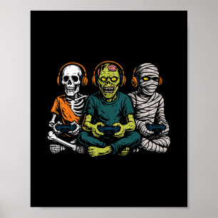 Halloween Skelett Zombie Mummy Spelare Video Spela Poster