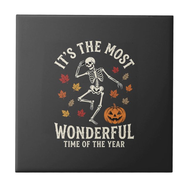 Halloween skelettdans pumpa höst kakelplatta (Framsidan)