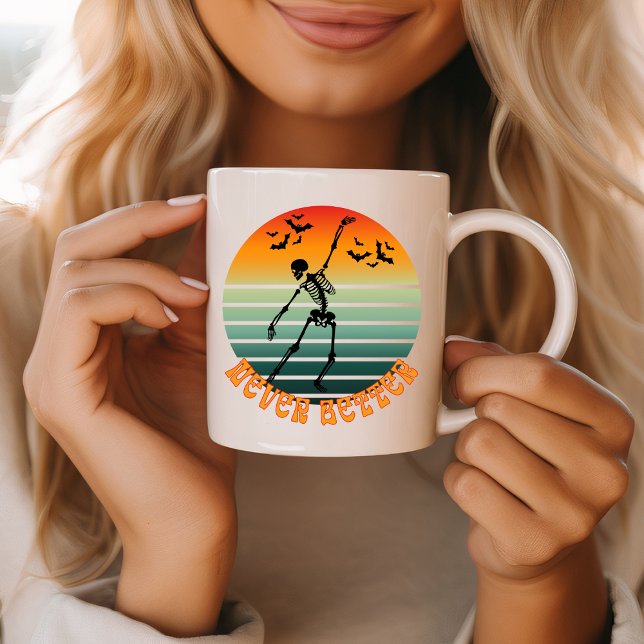 Halloween skelettet dansar aldrig bättre solnedgån kaffemugg (Skapare uppladdad)