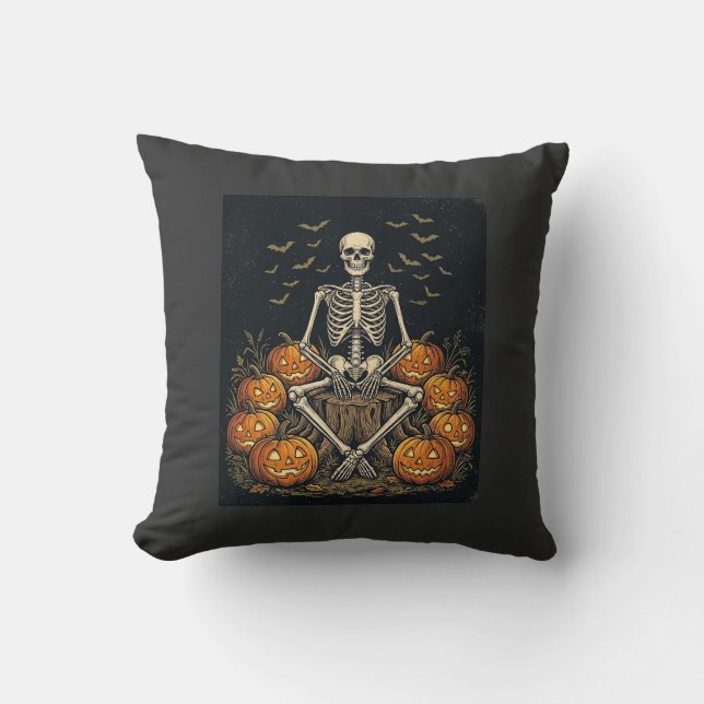 Halloween skelettpumpa vintage retro design_1 kudde (Framsida)