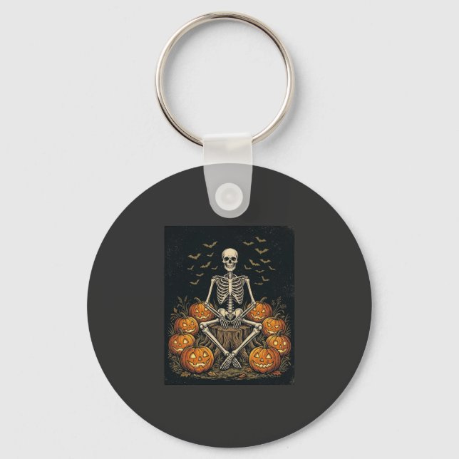 Halloween skelettpumpa vintage retro design_1 nyckelring (Framsida)