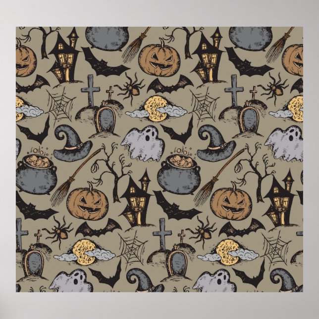 Halloween Sketch: Vintage, sömlös Poster (Framsidan)