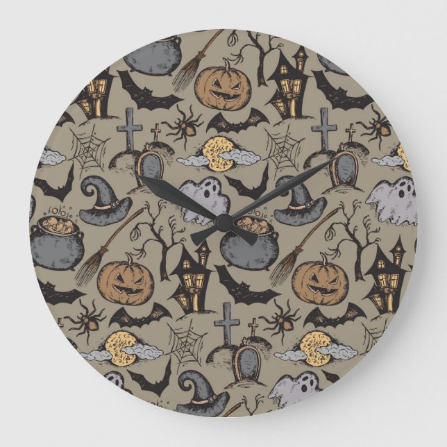 Halloween Sketch: Vintage, sömlös Stor Klocka (Framsida)