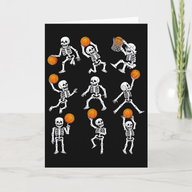 Halloween Sketll Skeletons Dunking Dribble Boys Ki Kort (Framsida)