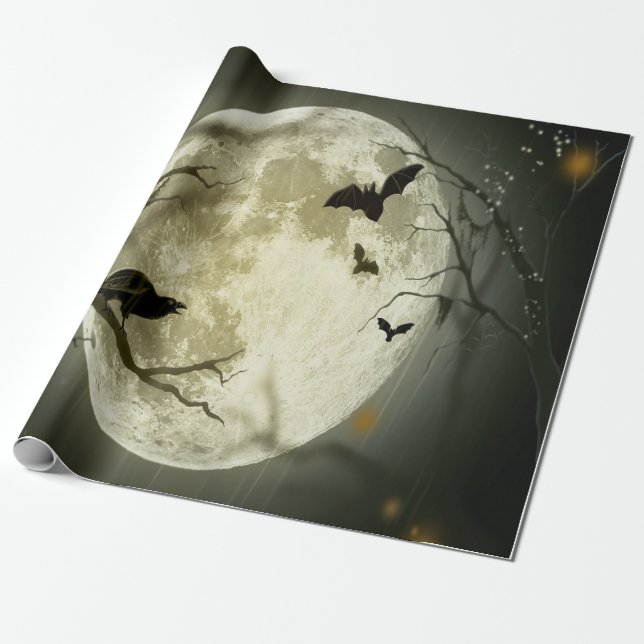 Halloween-skog, Fladdermöss, liggande Presentpapper (Utrullad)