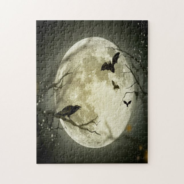 Halloween-skog, Fladdermöss, liggande Pussel (Vertikal)