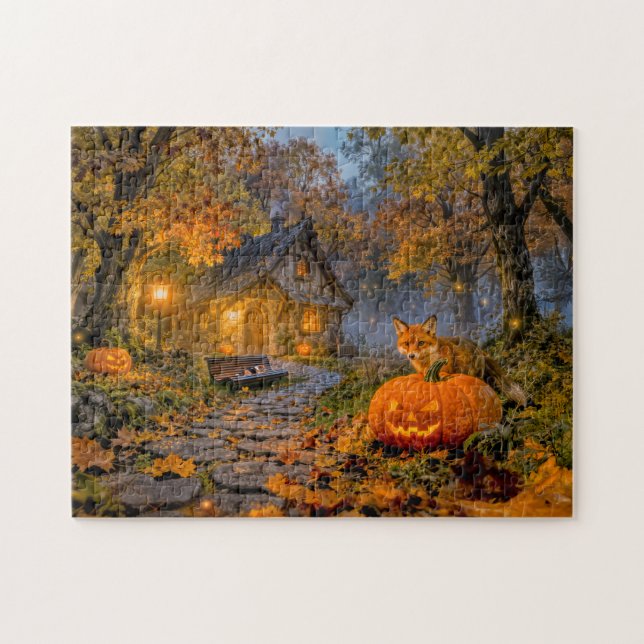 Halloween Skogsstuga med Räv Pussel (Horisontell)