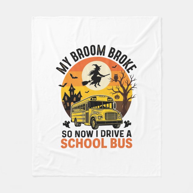 Halloween Skolbuss Häxa Vintage Lärar Design_ Fleecefilt (Framsidan)