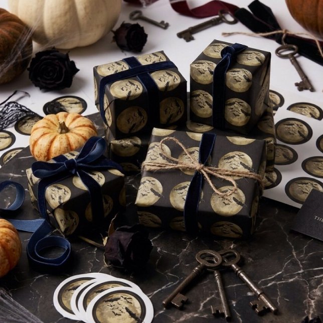 Halloween Skördefullmåne Och Nattflygande Fladderm Presentpapper (Skapare uppladdad)