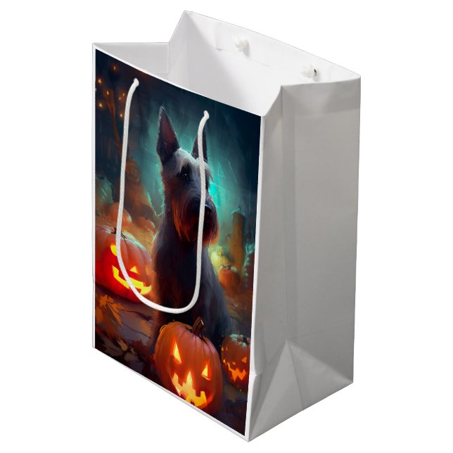 Halloween skotsk terrier med pumpor läskig  (Framsidan Vinklad)