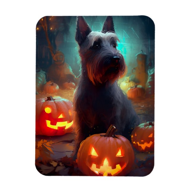 Halloween skotsk terrier med pumpor läskig  magnet (Vertikal)