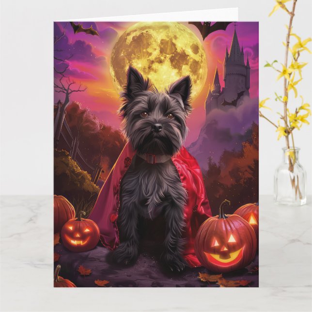 Halloween Skotsk Terrier Vampyr Pumpor Skräck Kort (Gul blomma)