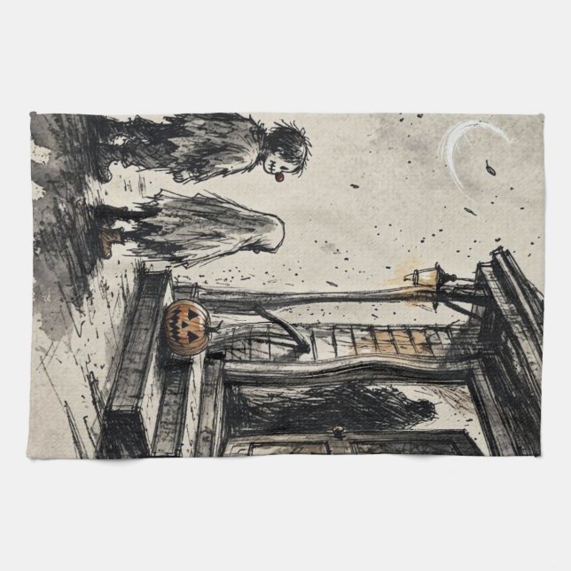 Halloween-skräck eller godis kökshandduk (Horisontell)