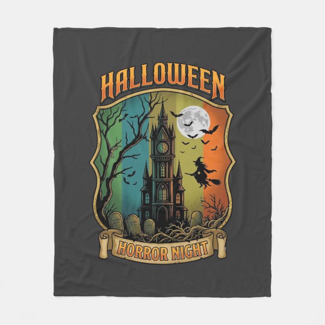 Halloween Skräck Natt Hus Häxa Full Månad Fleecefilt (Framsidan)