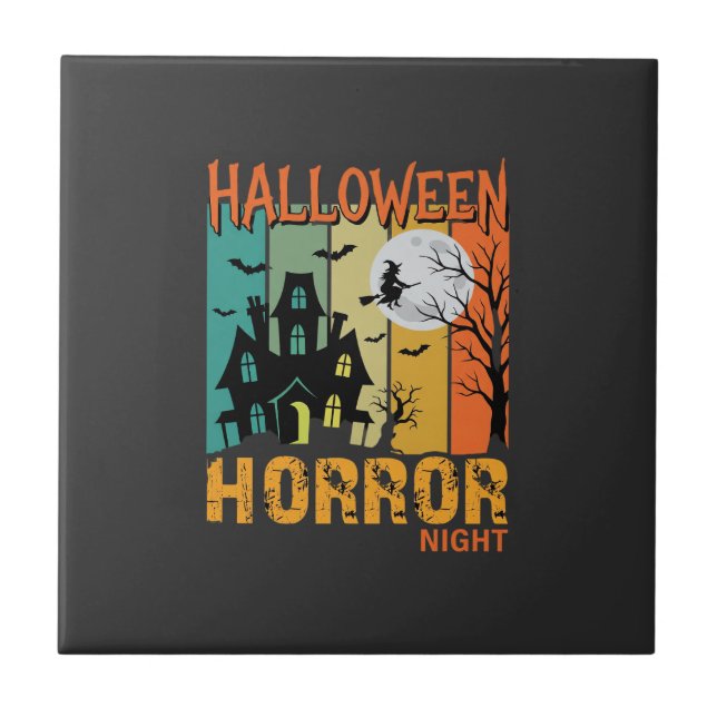 Halloween Skräck Natt Skräckhus Vektor_1 Kakelplatta (Framsidan)