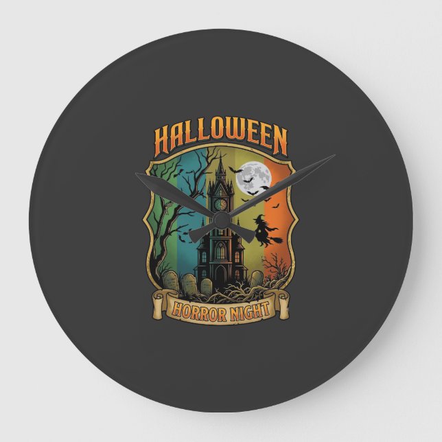 Halloween Skräck Natt Spökhus Häxa Full Månad Stor Klocka (Framsida)