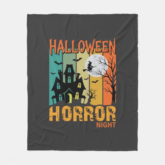 Halloween Skräck Natt Spökhus Vektor_1 Fleecefilt (Framsidan)