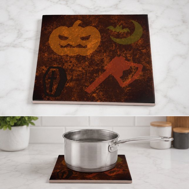 Halloween-skräck på kuslig bakgrund kakelplatta (Halloween Scares on Eerie Background Tile)