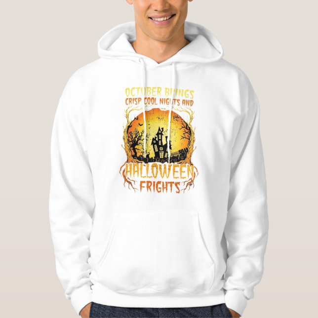 Halloween-skräck Spökhus Fullmåne Pumpa Hoodie (Framsida)