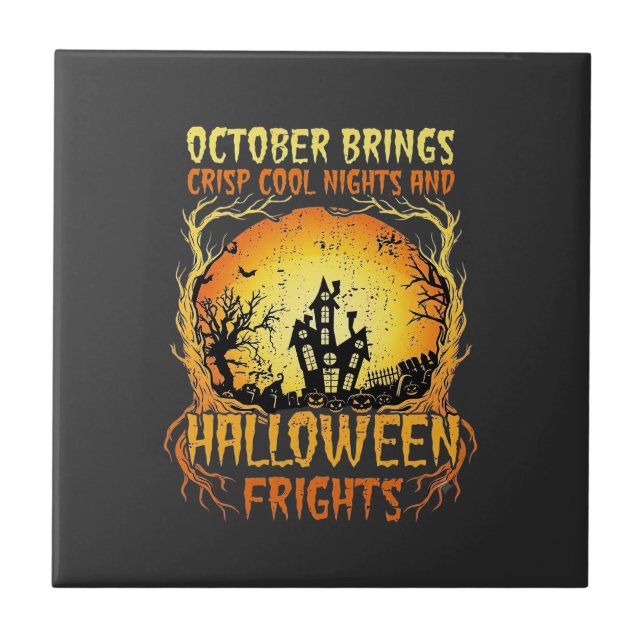 Halloween Skräck Spökhus Fullmåne Pumpa Kakelplatta (Framsidan)