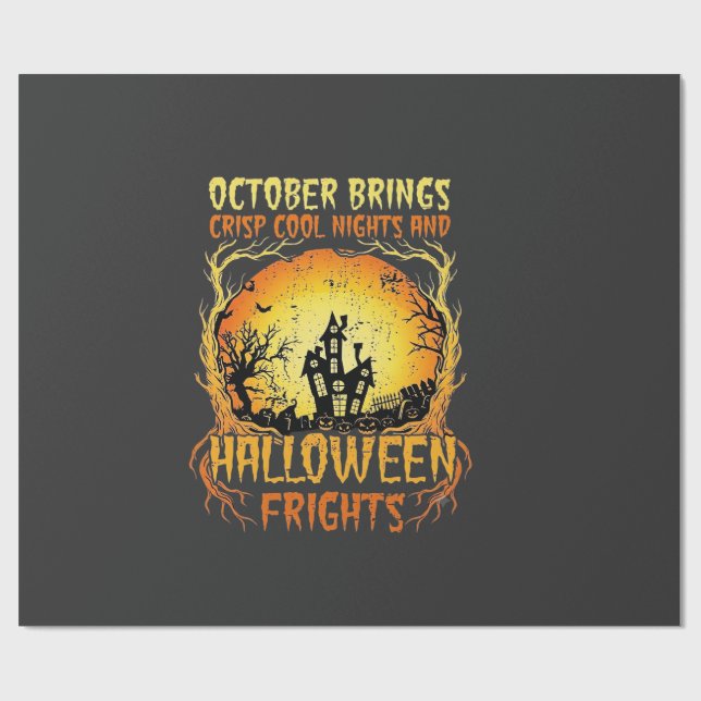 Halloween Skräck Spökhus Fullmåne Pumpa Presentpapper (Platt)