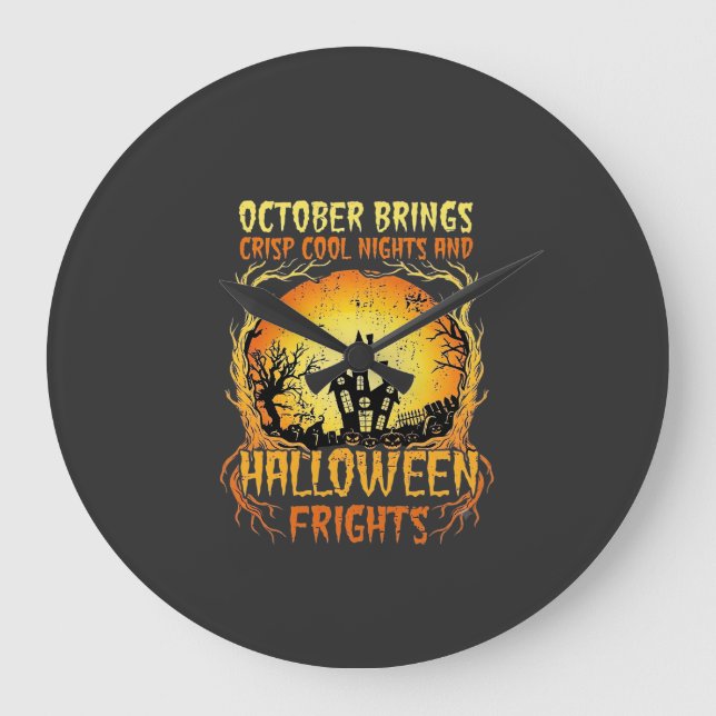 Halloween-skräck Spökhus Fullmåne Pumpa Stor Klocka (Framsida)