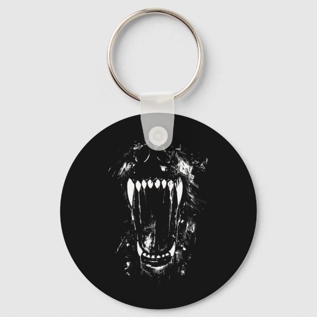 Halloween Skräck Varg Hund Vampyr Monster Tänder Nyckelring (Framsida)