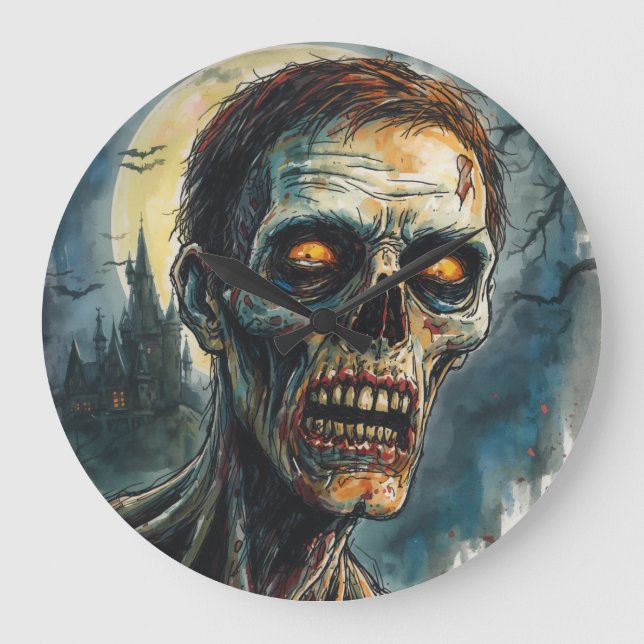 Halloween, Skräck, Zombie,Fullmånens ögon Stor Klocka (Framsida)