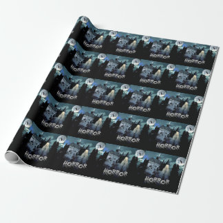 Halloween-skräcken hemsökt House Scary Blue Night Presentpapper