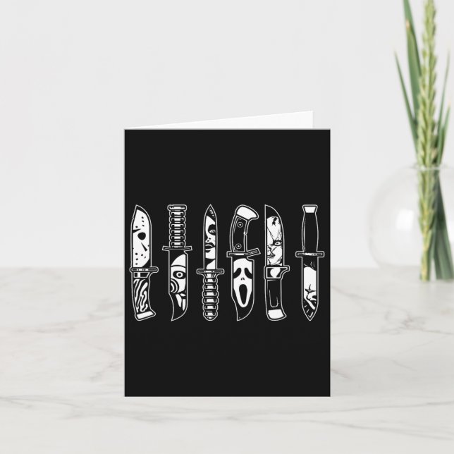 Halloween-skräckfilmstecken i Knivar Scary Kort (Framsida)