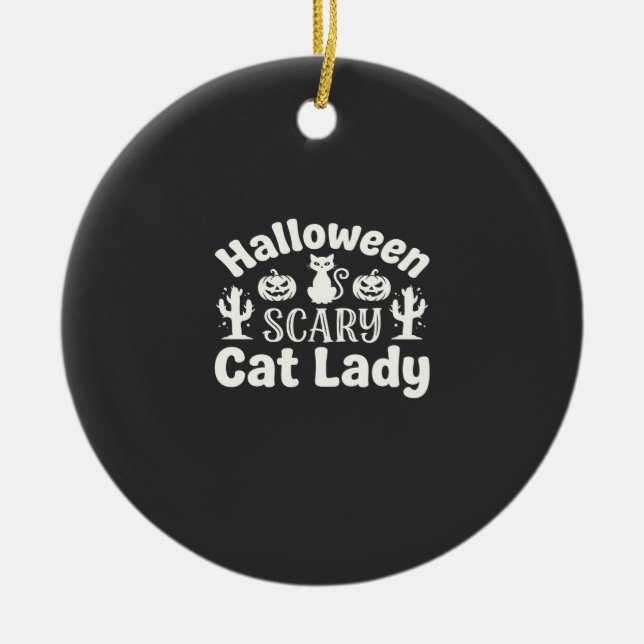Halloween Skräckig kattdam_1 Julgransprydnad Keramik (Framsidan)