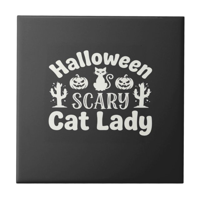 Halloween Skräckig kattdam_1 Kakelplatta (Framsidan)