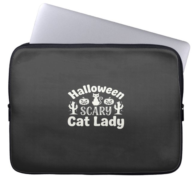 Halloween Skräckig kattdam_1 Laptop Fodral (Framsidan)