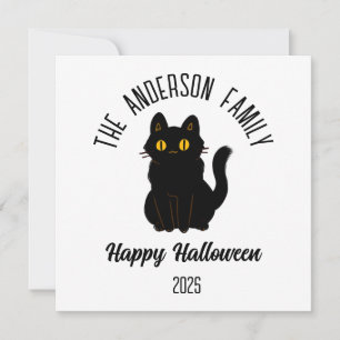 Halloween Skräckig Svart Katt Personligt Namn Julkort
