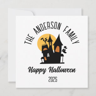 Halloween Skräckinjagande Spökhus Personligt Namn Julkort
