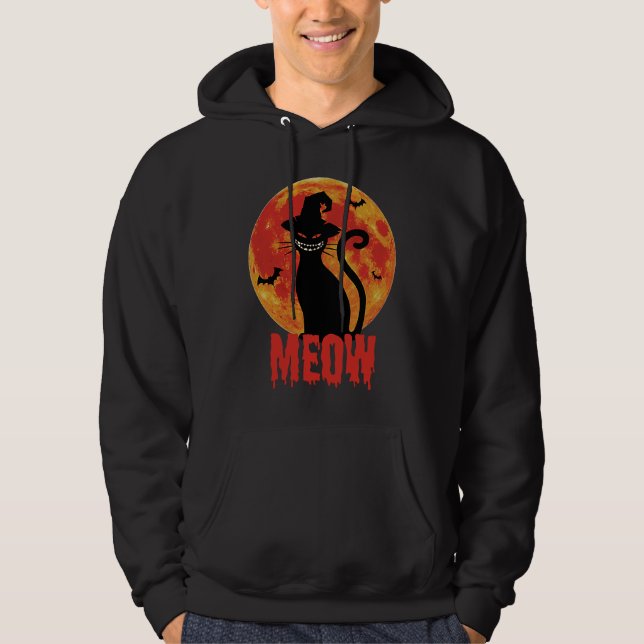 HALLOWEEN Skräckkatten framför blod Hoodie (Framsida)