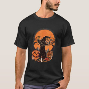 Halloween Skräcklig Svart Katt Kostym Hatt Häxa Kv T Shirt