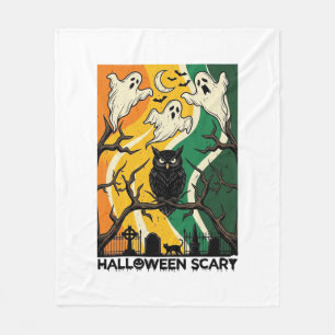 Halloween Skräcklig Svart Ugglor Spöken Kyrkogård_ Fleecefilt
