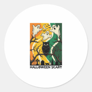 Halloween Skräcklig Svart Ugglor Spöken Kyrkogård_ Runt Klistermärke