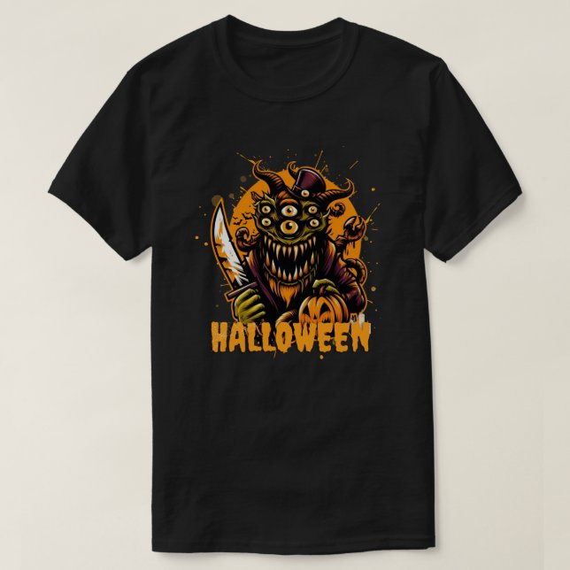 Halloween - skräckmonster med många Ögon T Shirt (Design framsida)