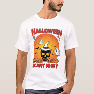 Halloween Skräcknatt Skalle Häxa Hatt Pumpa Spöke T Shirt