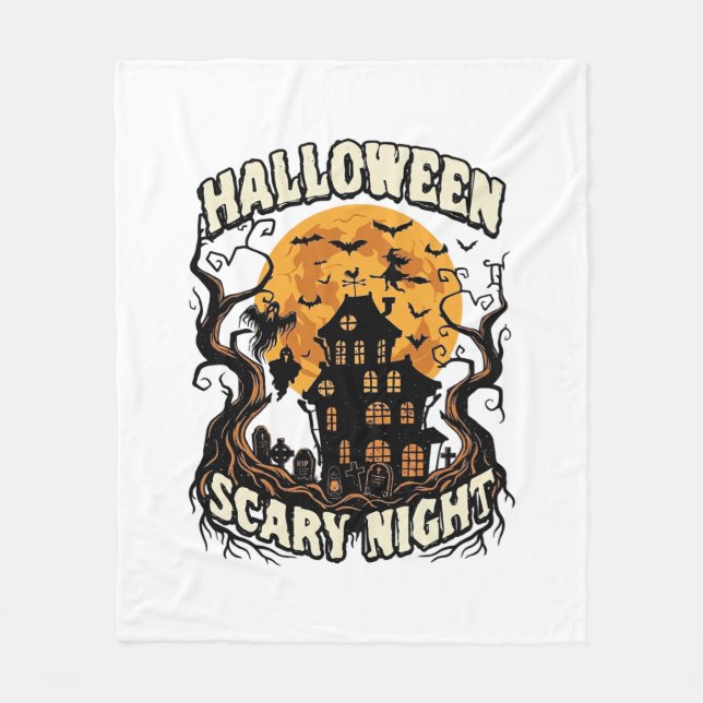 Halloween Skräcknatt Spökhus Fullmåne Häxa Fleecefilt (Framsidan)
